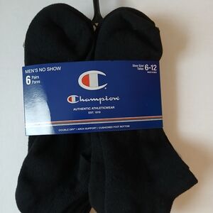 Champion Men's No-Show Socks - Black (6 Pack) Size 6-12 New $15
